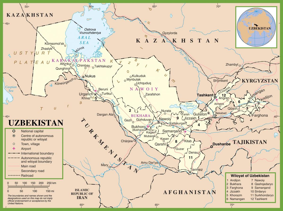 χάρτης του Ουζμπεκιστάν πολιτική 