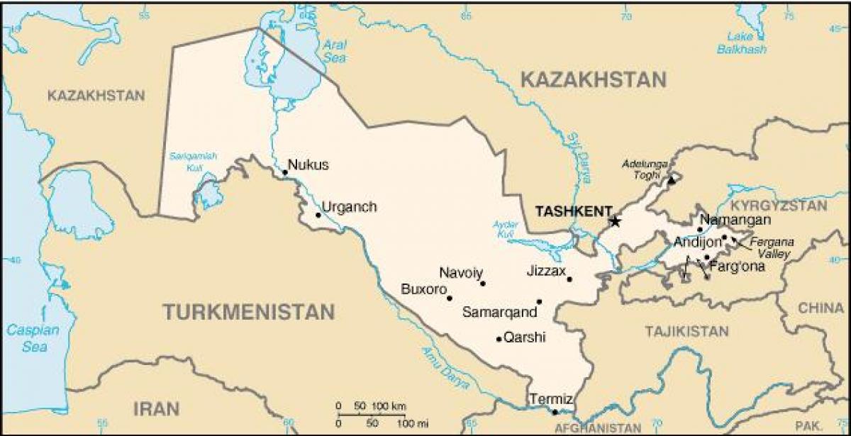 χάρτης του Ουζμπεκιστάν πόλεις