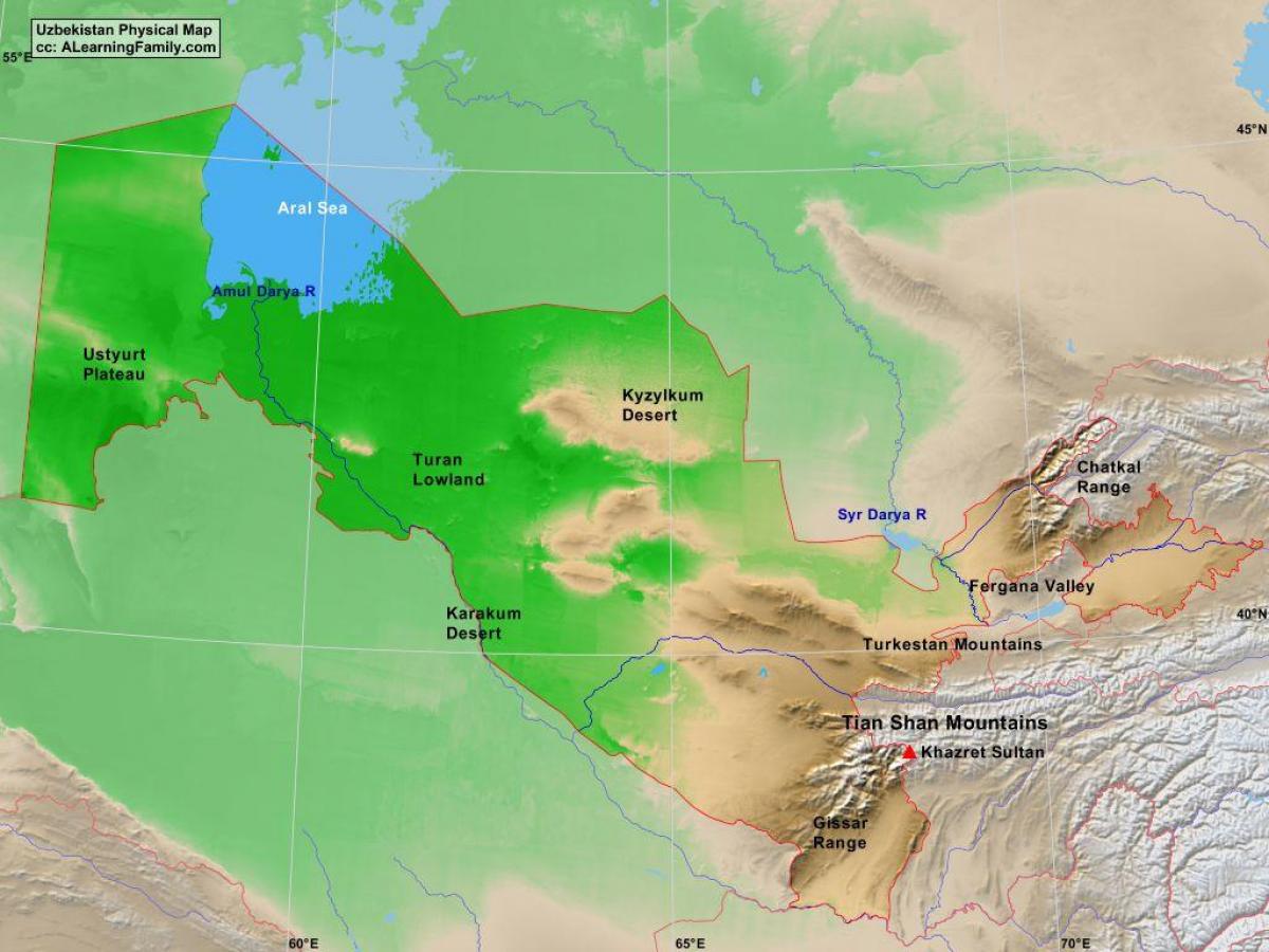 χάρτης του Ουζμπεκιστάν φυσική