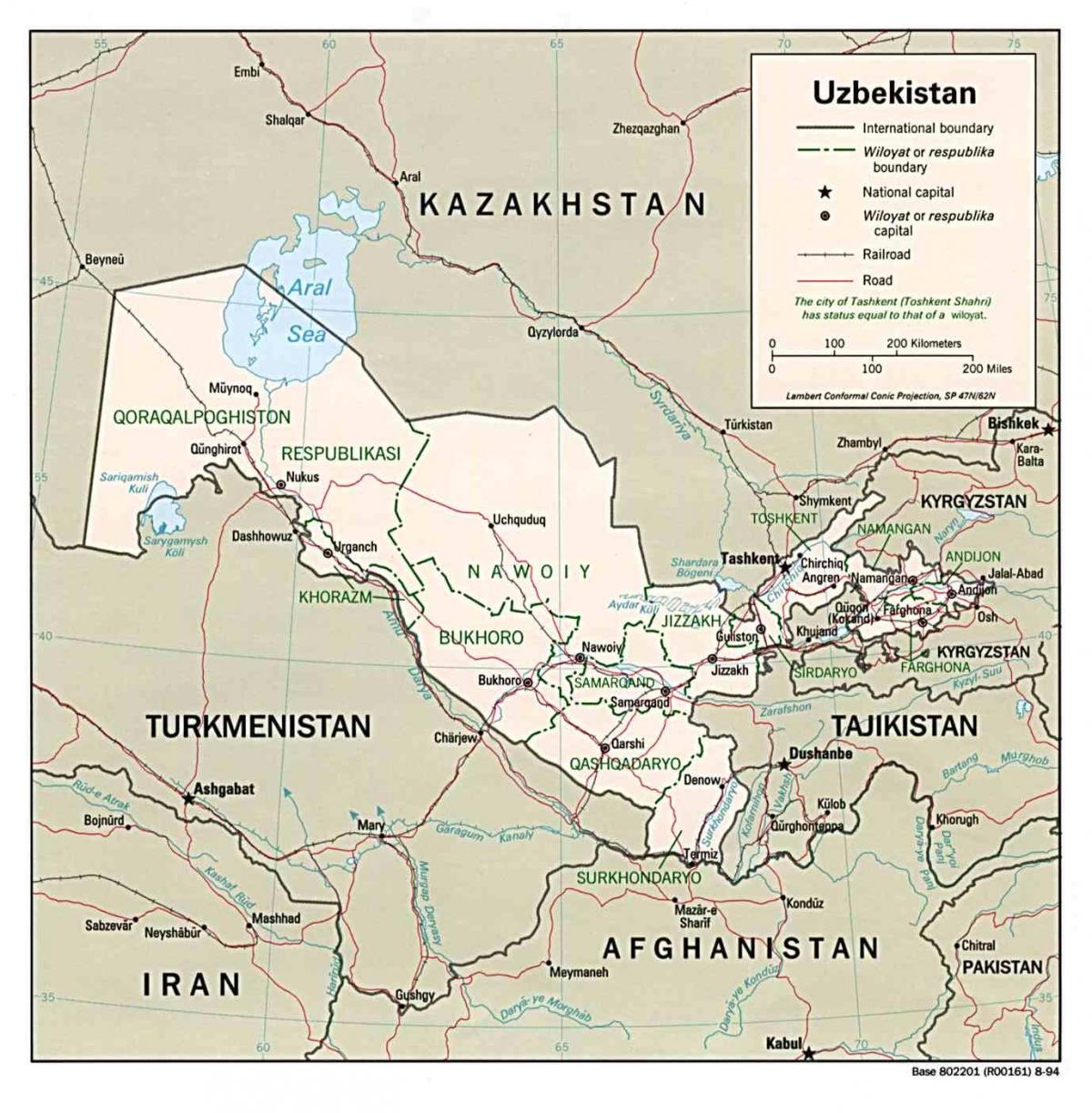 χάρτης Ουζμπεκιστάν γύρω χώρες