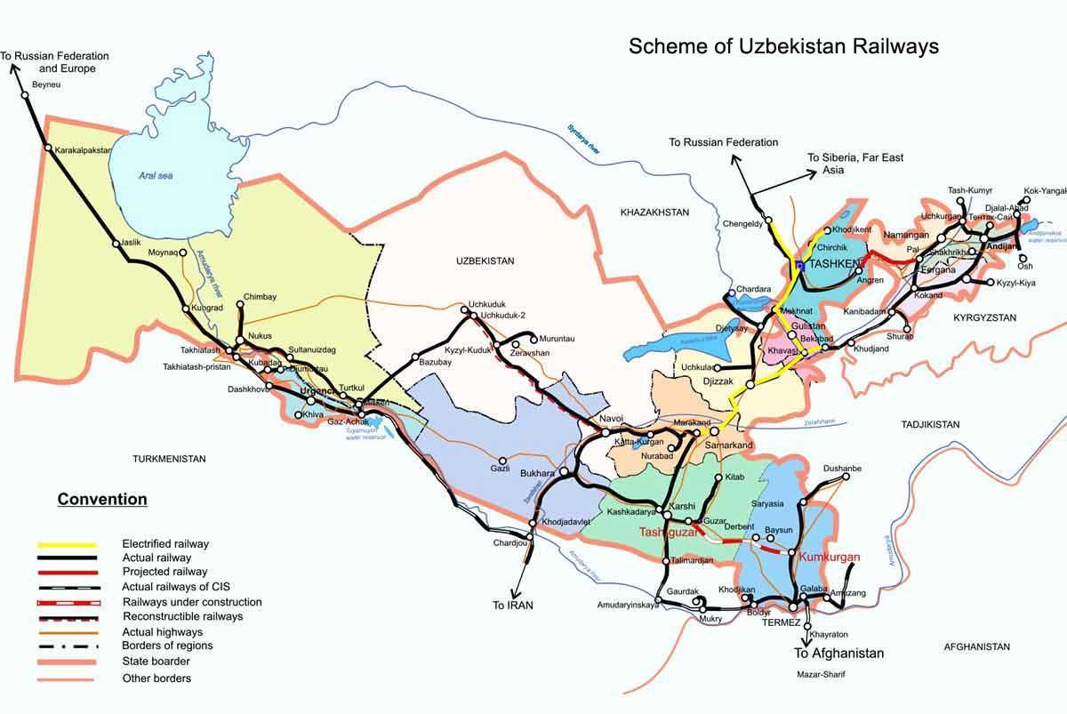 Το ουζμπεκιστάν σιδηροδρομικό χάρτη