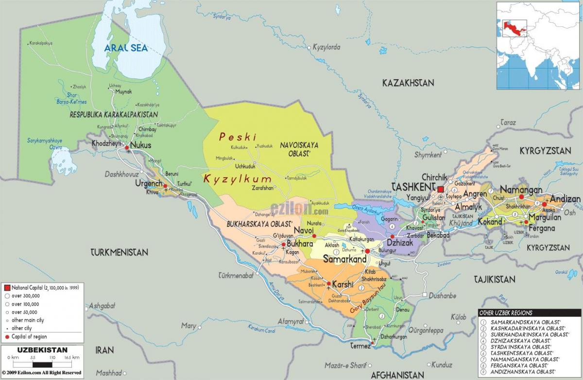 ο χάρτης του Ουζμπεκιστάν